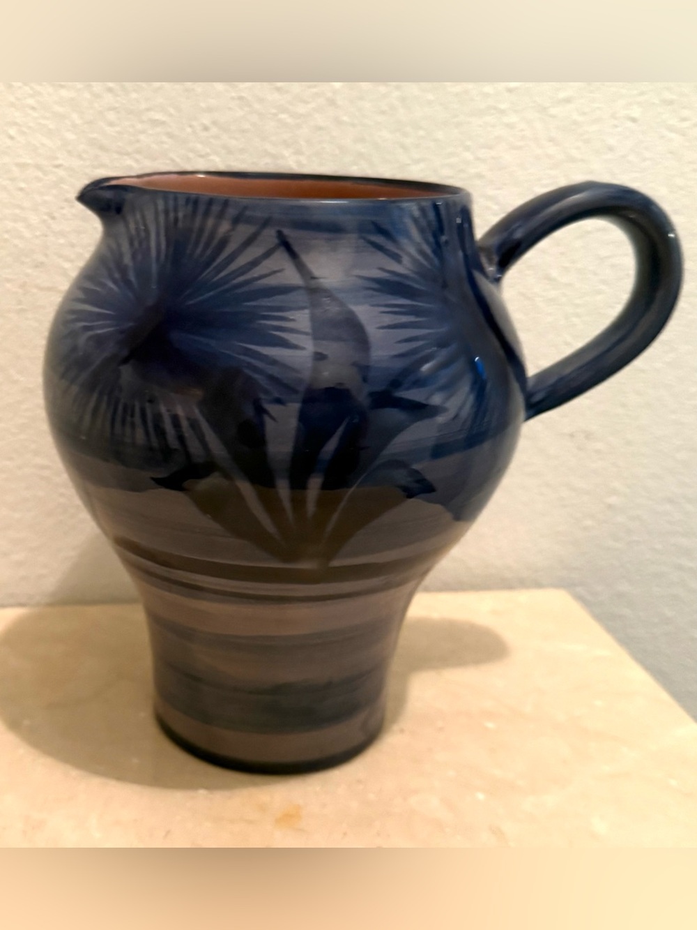 Cerasarda Italian/Sicilian blue pottery pitcher. 3 Cups